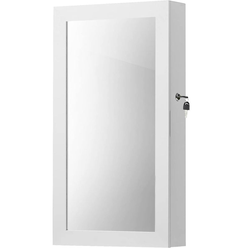 Casa si Gradina - Mobilier - Comode si corpuri - Masute de toaleta - Dulap de bijuterii cu oglinda, montare pe perete, incuietoare, 37x11x67cm, alb - Infinity.ro