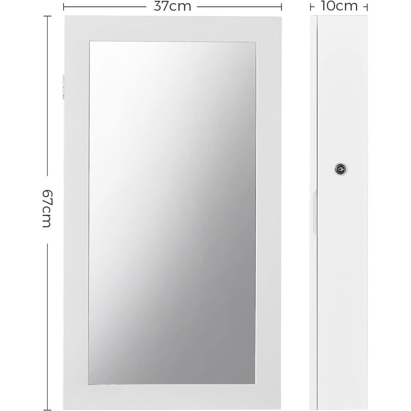 Casa si Gradina - Mobilier - Comode si corpuri - Masute de toaleta - Dulap de bijuterii cu oglinda, montare pe perete, incuietoare, 37x11x67cm, alb - Infinity.ro