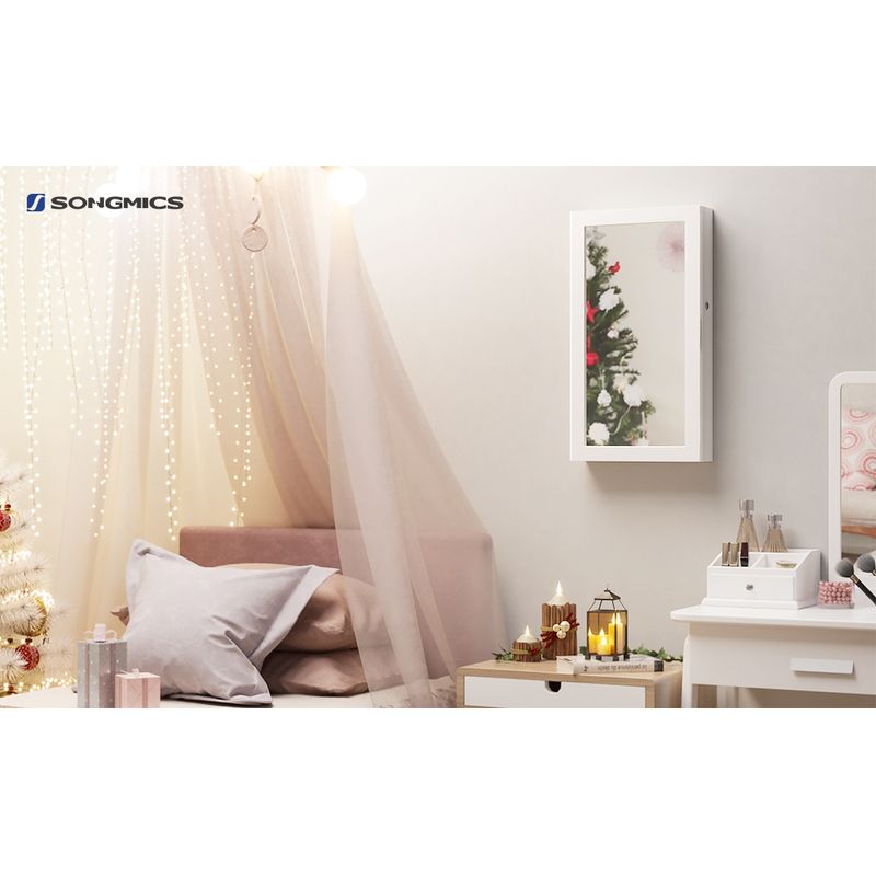 Casa si Gradina - Mobilier - Comode si corpuri - Masute de toaleta - Dulap de bijuterii cu oglinda, montare pe perete, incuietoare, 37x11x67cm, alb - Infinity.ro