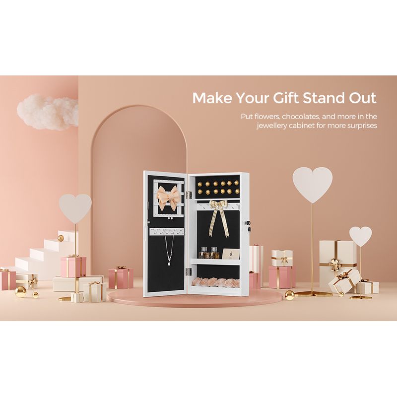 Casa si Gradina - Mobilier - Comode si corpuri - Masute de toaleta - Dulap de bijuterii cu oglinda, montare pe perete, incuietoare, 37x11x67cm, alb - Infinity.ro