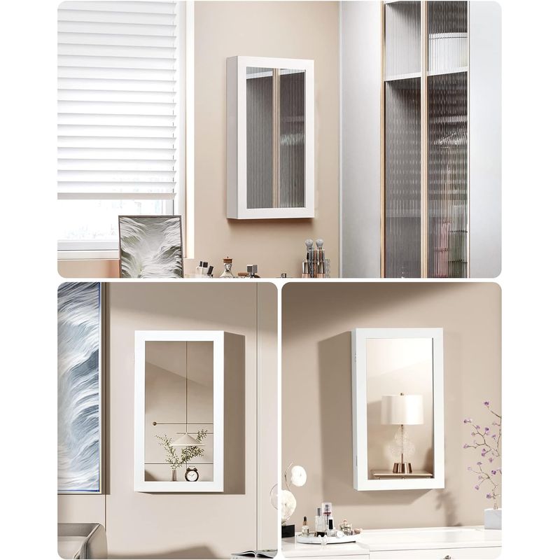 Casa si Gradina - Mobilier - Comode si corpuri - Masute de toaleta - Dulap de bijuterii cu oglinda, montare pe perete, incuietoare, 37x11x67cm, alb - Infinity.ro