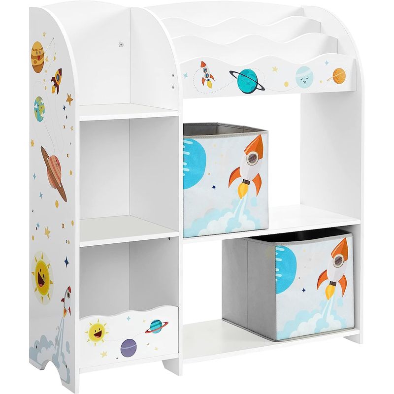 Casa si Gradina - Mobilier - Mobilier copii - Mobilier camera copiilor - Organizator de jucarii si carti pentru copii, multifunctional cu 2 cutii de depozitare, 93x30x100cm, alb - Infinity.ro