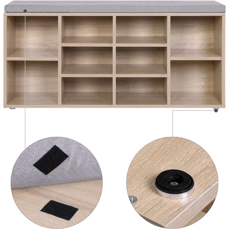 Casa si Gradina - Mobilier - Dulapuri si sifoniere - Dulapuri pantofi - Banca pentru hol cu suport pentru pantofi, 10 compartimente, cu perna, 104x48x30cm, stejar - Infinity.ro
