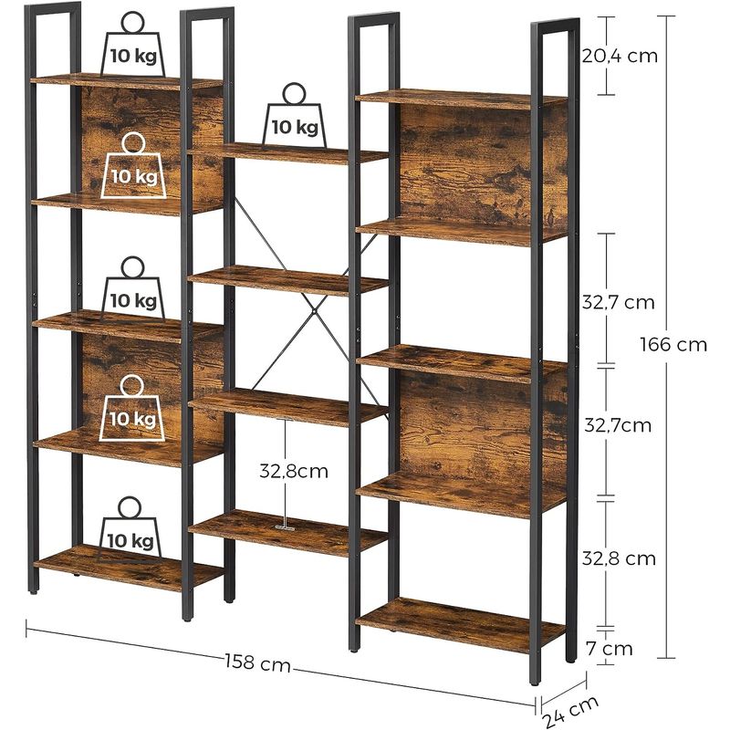 Casa si Gradina - Mobilier - Biblioteci si rafturi - Biblioteci - Biblioteca cu 14 rafturi din lemn, cadru metalic, 24x158x166cm, stil industrial, maro rustic si negru - Infinity.ro