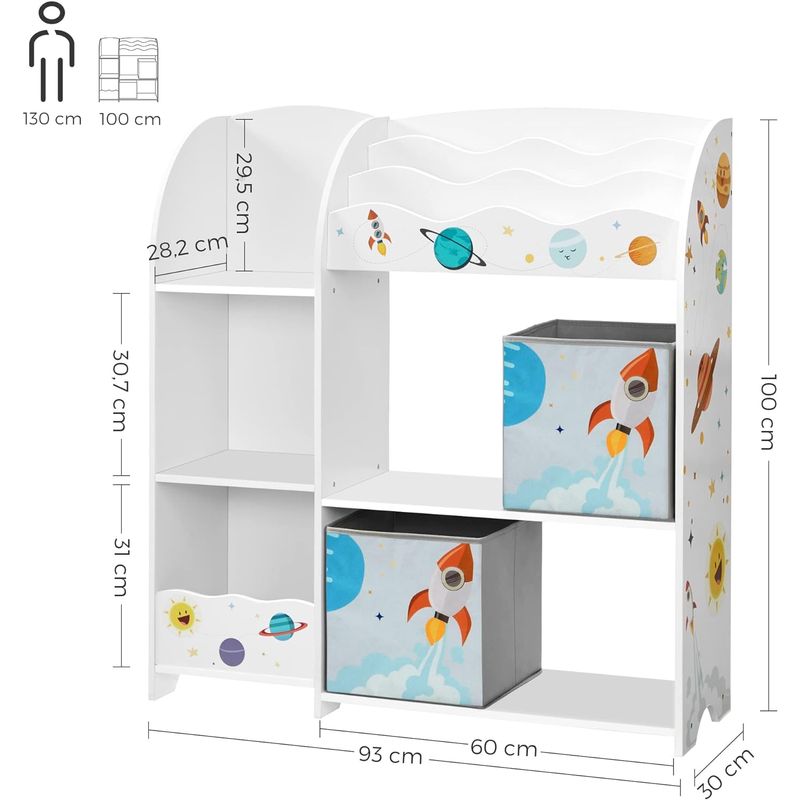Casa si Gradina - Mobilier - Mobilier copii - Mobilier camera copiilor - Organizator de jucarii si carti pentru copii, multifunctional cu 2 cutii de depozitare, 93x30x100cm, alb - Infinity.ro
