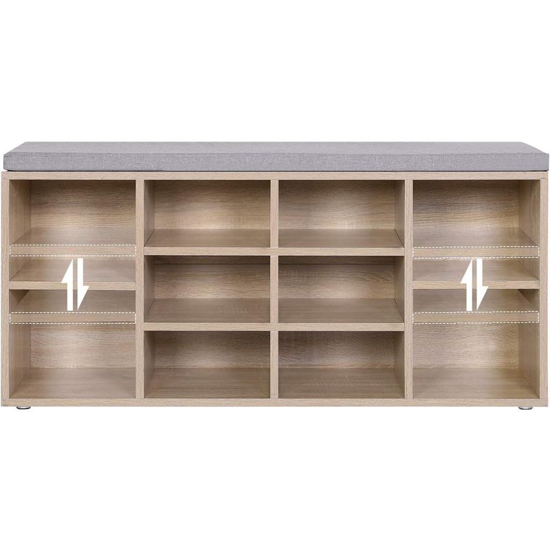 Casa si Gradina - Mobilier - Dulapuri si sifoniere - Dulapuri pantofi - Banca pentru hol cu suport pentru pantofi, 10 compartimente, cu perna, 104x48x30cm, stejar - Infinity.ro