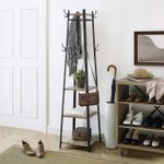 Casa si Gradina - Mobilier - Organizare si depozitare - Cuiere - Cuier de haine cu 3 rafturi, suport cu carlige, din otel, 43x43x180 cm, stil industrial, gri si negru - Infinity.ro