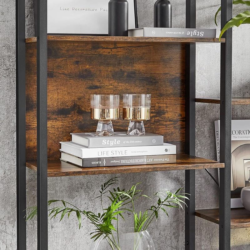 Casa si Gradina - Mobilier - Biblioteci si rafturi - Biblioteci - Biblioteca cu 14 rafturi din lemn, cadru metalic, 24x158x166cm, stil industrial, maro rustic si negru - Infinity.ro