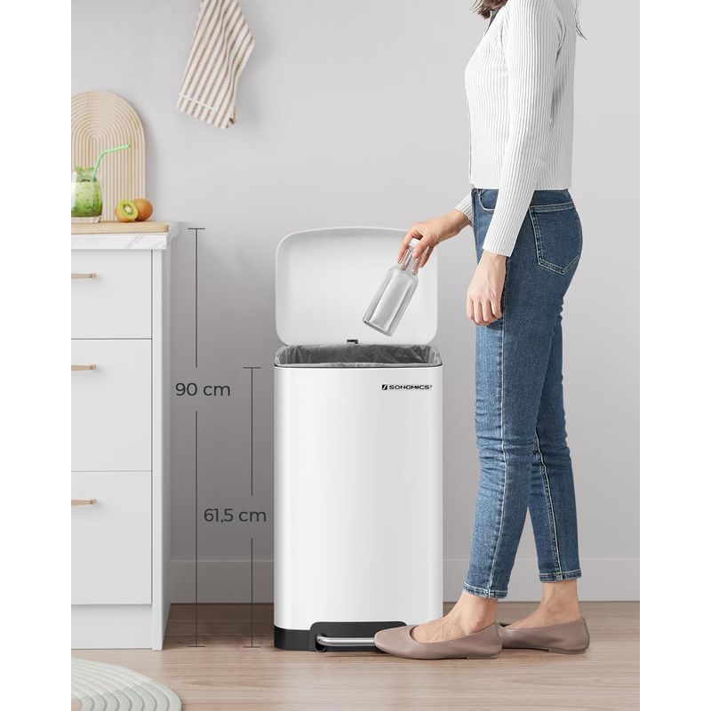 Casa si Gradina - Mobilier - Organizare si depozitare - Cosuri de gunoi - Cos de gunoi din otel cu pedala, 30litri, cu galeata interioara si capac, soft close, 34x61x32cm, alb - Infinity.ro