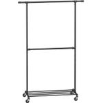 Casa si Gradina - Mobilier - Organizare si depozitare - Cuiere - Suport pentru haine, cu raft si 2 sine de agatat, cadru metalic, cu roti, 130x49x198cm, industrial, negru - Infinity.ro