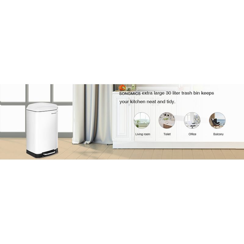 Casa si Gradina - Mobilier - Organizare si depozitare - Cosuri de gunoi - Cos de gunoi din otel cu pedala, 30litri, cu galeata interioara si capac, soft close, 34x61x32cm, alb - Infinity.ro