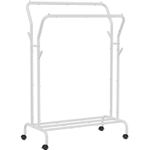 Casa si Gradina - Mobilier - Organizare si depozitare - Cuiere - Suport pentru haine pe roti, cu polita, sina dubla, cadru metalic, sarcina 100kg, 53x104x155cm, alb - Infinity.ro