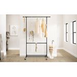 Casa si Gradina - Mobilier - Organizare si depozitare - Cuiere - Suport pentru haine, cu raft si 2 sine de agatat, cadru metalic, cu roti, 130x49x198cm, industrial, negru - Infinity.ro