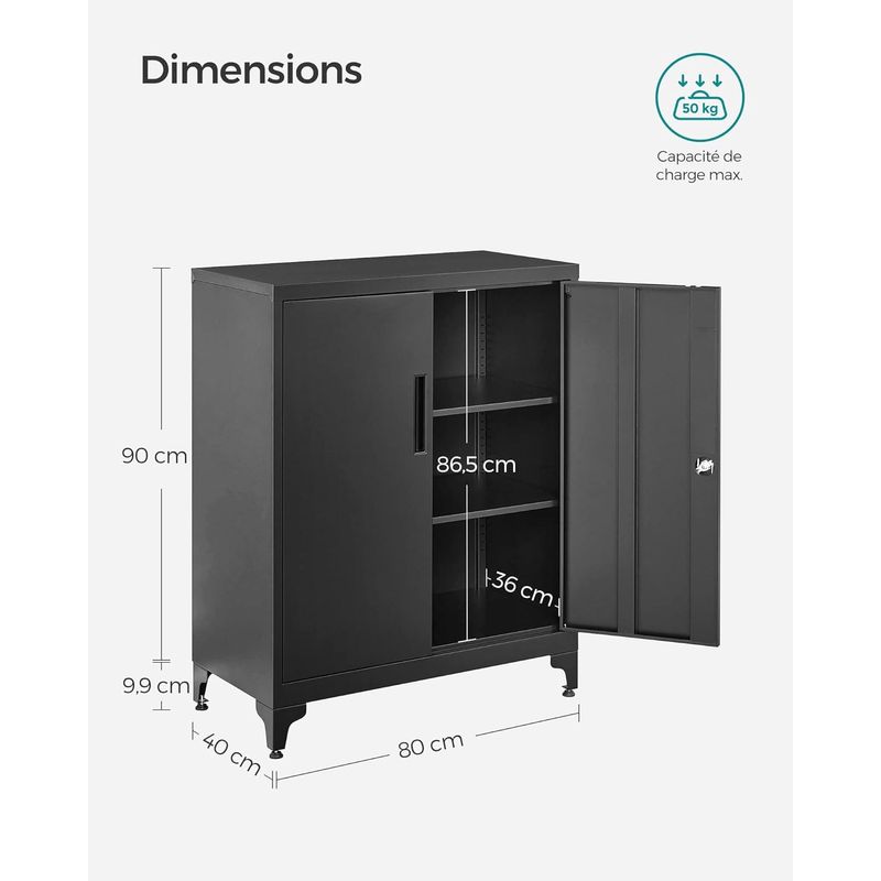 Casa si Gradina - Mobilier - Mese si birouri - Birouri - Dulap birou metalic cu 2 usi si sistem de inchidere, multifunctional cu rafturi reglabile, 40x80x90 cm, negru - Infinity.ro