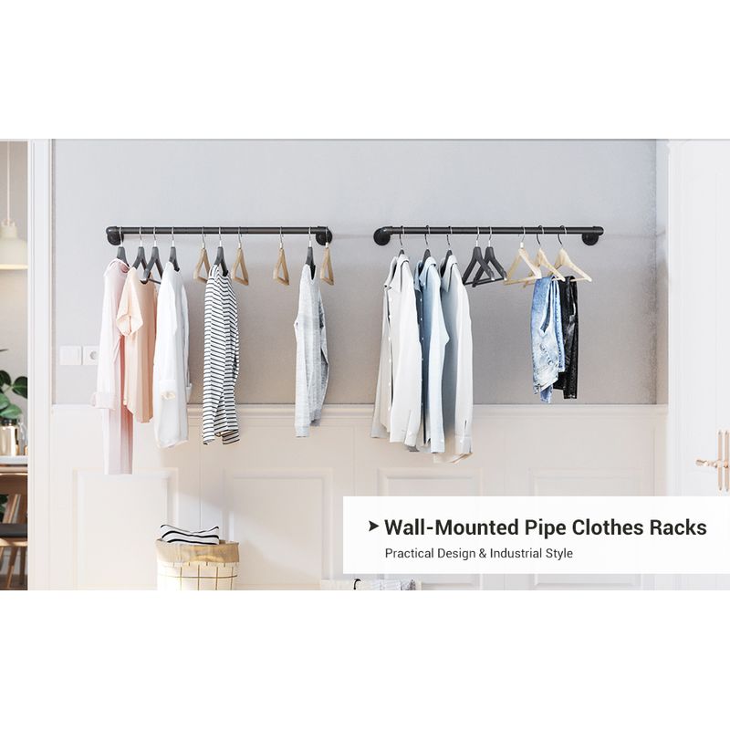 Casa si Gradina - Sanitare - Suporturi si accesorii baie - Accesorii baie - Set 2 sine metalice de agatat haine, montare pe perete, aspect industrial, 92x30x8cm, negru - Infinity.ro