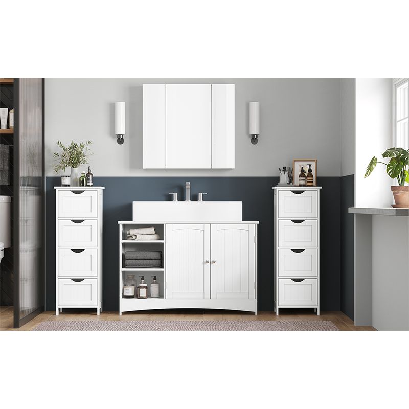 Casa si Gradina - Mobilier - Mobilier baie - Corpuri baie - Dulap de depozitare de podea pentru baie, din lemn cu 4 sertare, 30x30x82cm, alb - Infinity.ro