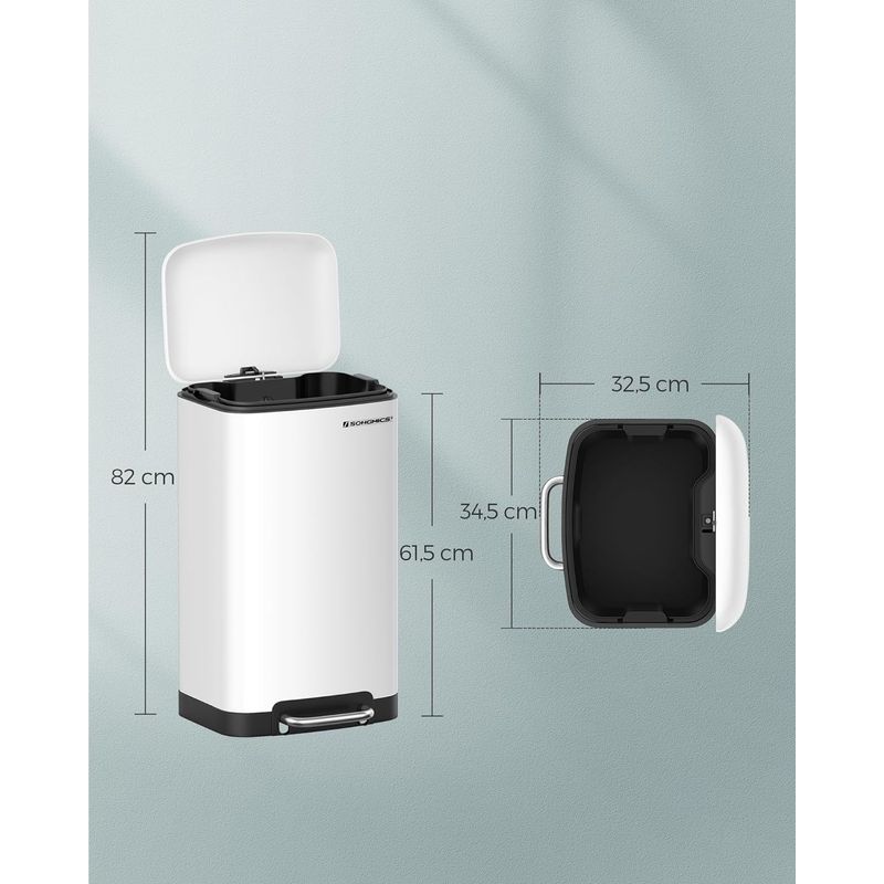 Casa si Gradina - Mobilier - Organizare si depozitare - Cosuri de gunoi - Cos de gunoi din otel cu pedala, 30litri, cu galeata interioara si capac, soft close, 34x61x32cm, alb - Infinity.ro