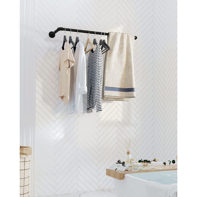 Casa si Gradina - Sanitare - Suporturi si accesorii baie - Accesorii baie - Set 2 sine metalice de agatat haine, montare pe perete, aspect industrial, 92x30x8cm, negru - Infinity.ro