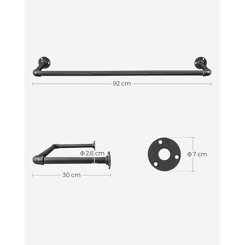 Casa si Gradina - Sanitare - Suporturi si accesorii baie - Accesorii baie - Set 2 sine metalice de agatat haine, montare pe perete, aspect industrial, 92x30x8cm, negru - Infinity.ro