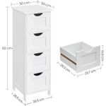 Casa si Gradina - Mobilier - Mobilier baie - Corpuri baie - Dulap de depozitare de podea pentru baie, din lemn cu 4 sertare, 30x30x82cm, alb - Infinity.ro