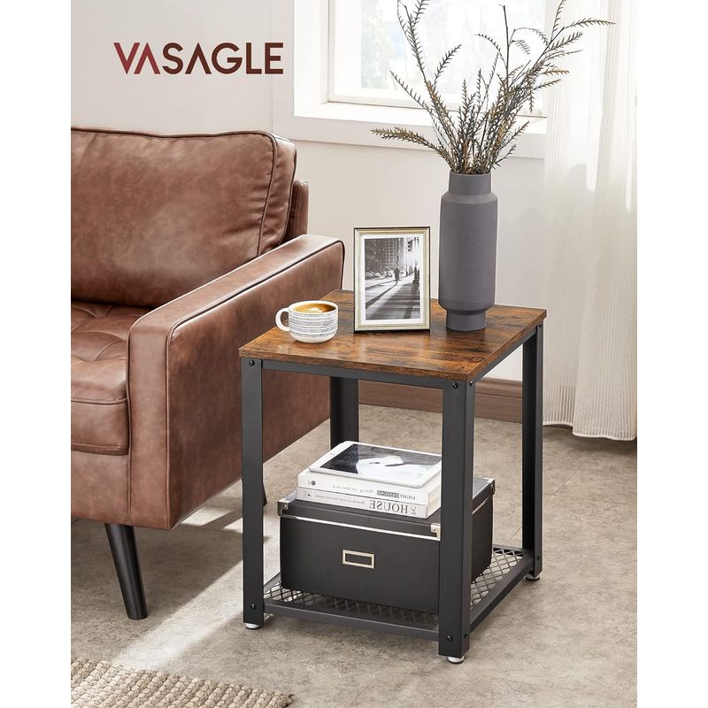 Casa si Gradina - Mobilier - Mese si birouri - Masute de cafea - Masa de cafea laterala, tip noptiera, cu cadru metalic, 45x45x55cm, maro rustic si negru - Infinity.ro
