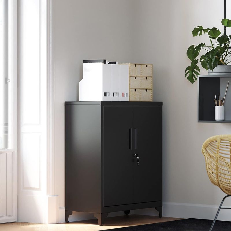 Casa si Gradina - Mobilier - Mese si birouri - Birouri - Dulap birou metalic cu 2 usi si sistem de inchidere, multifunctional cu rafturi reglabile, 40x80x90 cm, negru - Infinity.ro