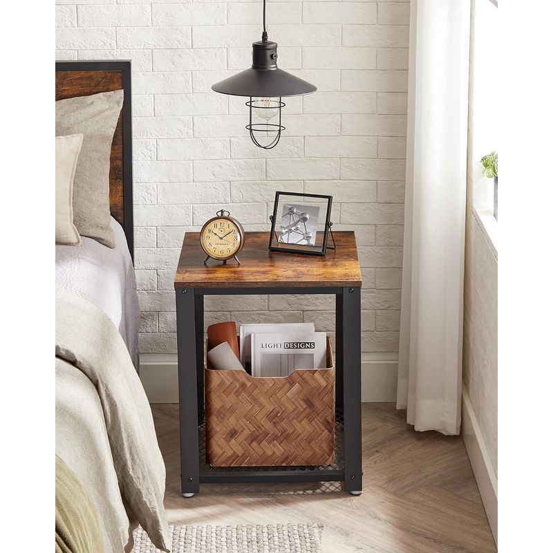 Casa si Gradina - Mobilier - Mese si birouri - Masute de cafea - Masa de cafea laterala, tip noptiera, cu cadru metalic, 45x45x55cm, maro rustic si negru - Infinity.ro