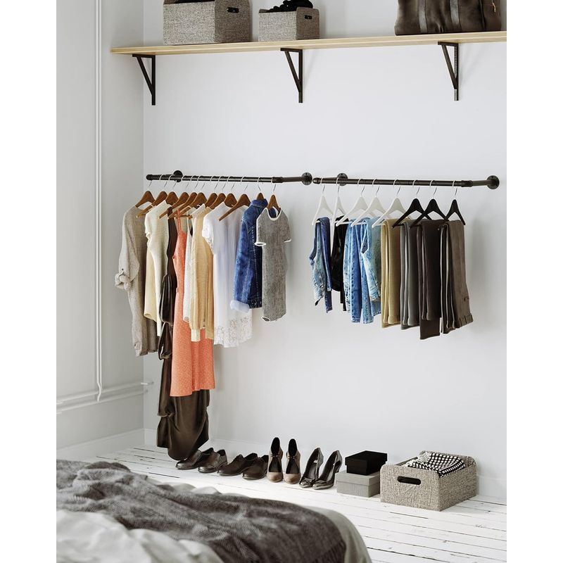 Casa si Gradina - Sanitare - Suporturi si accesorii baie - Accesorii baie - Set 2 sine metalice de agatat haine, montare pe perete, aspect industrial, 92x30x8cm, negru - Infinity.ro