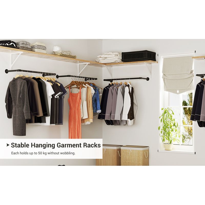 Casa si Gradina - Sanitare - Suporturi si accesorii baie - Accesorii baie - Set 2 sine metalice de agatat haine, montare pe perete, aspect industrial, 92x30x8cm, negru - Infinity.ro