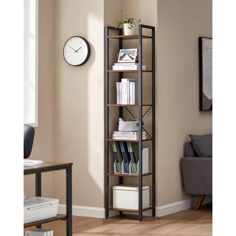 Casa si Gradina - Mobilier - Biblioteci si rafturi - Biblioteci - Raft cu 6 etaje, tip biblioteca, cadru metal si polite lemn, 30x40x187cm, industrial, maro rustic si negru - Infinity.ro