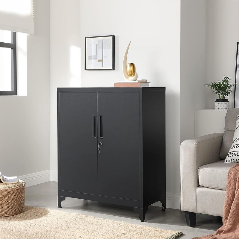 Casa si Gradina - Mobilier - Mese si birouri - Birouri - Dulap birou metalic cu 2 usi si sistem de inchidere, multifunctional cu rafturi reglabile, 40x80x90 cm, negru - Infinity.ro