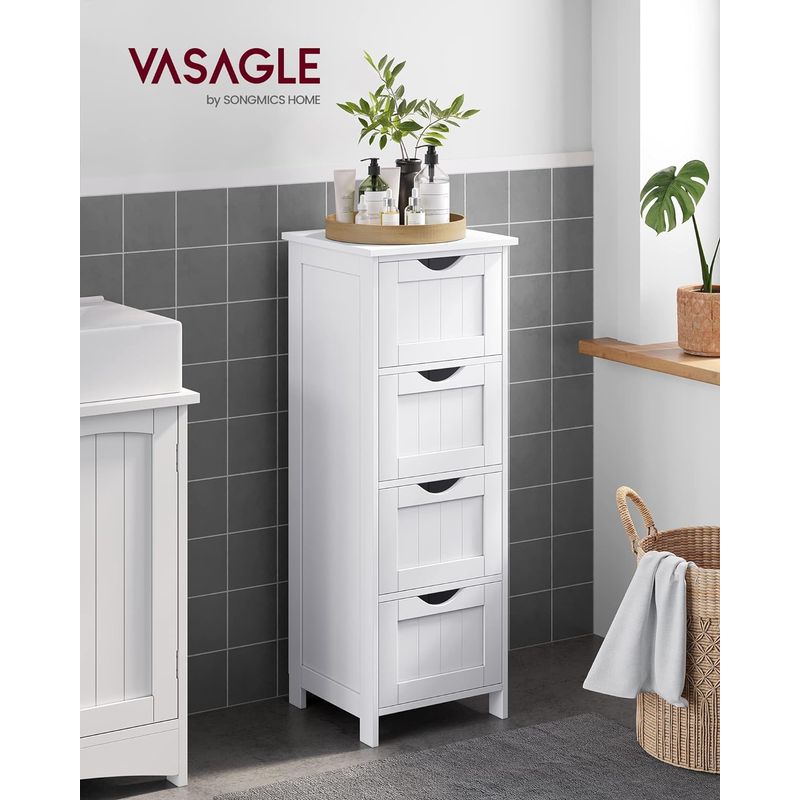 Casa si Gradina - Mobilier - Mobilier baie - Corpuri baie - Dulap de depozitare de podea pentru baie, din lemn cu 4 sertare, 30x30x82cm, alb - Infinity.ro