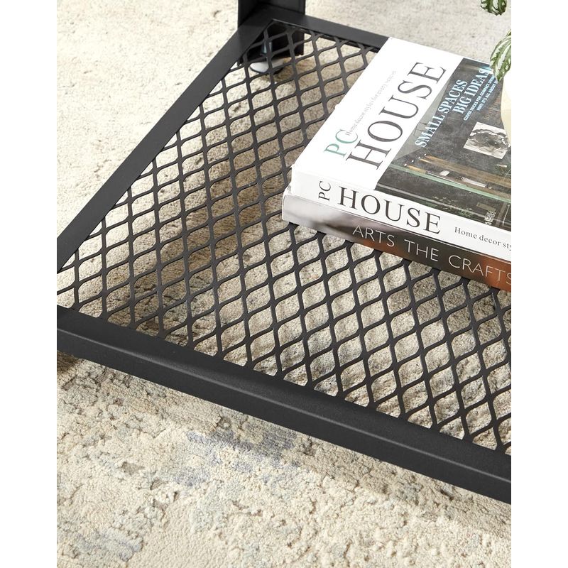 Casa si Gradina - Mobilier - Mese si birouri - Masute de cafea - Masa de cafea laterala, tip noptiera, cu cadru metalic, 45x45x55cm, maro rustic si negru - Infinity.ro