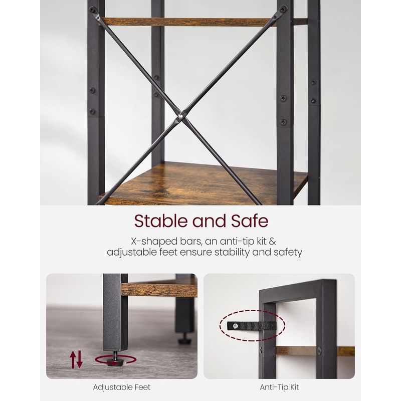 Casa si Gradina - Mobilier - Biblioteci si rafturi - Biblioteci - Raft cu 6 etaje, tip biblioteca, cadru metal si polite lemn, 30x40x187cm, industrial, maro rustic si negru - Infinity.ro