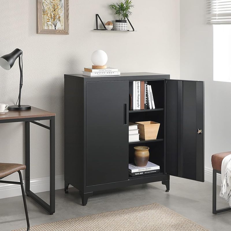 Casa si Gradina - Mobilier - Mese si birouri - Birouri - Dulap birou metalic cu 2 usi si sistem de inchidere, multifunctional cu rafturi reglabile, 40x80x90 cm, negru - Infinity.ro