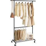 Casa si Gradina - Mobilier - Organizare si depozitare - Cuiere - Suport pentru haine, cu raft si 2 sine de agatat, cadru metalic, cu roti, 130x49x198cm, industrial, negru - Infinity.ro