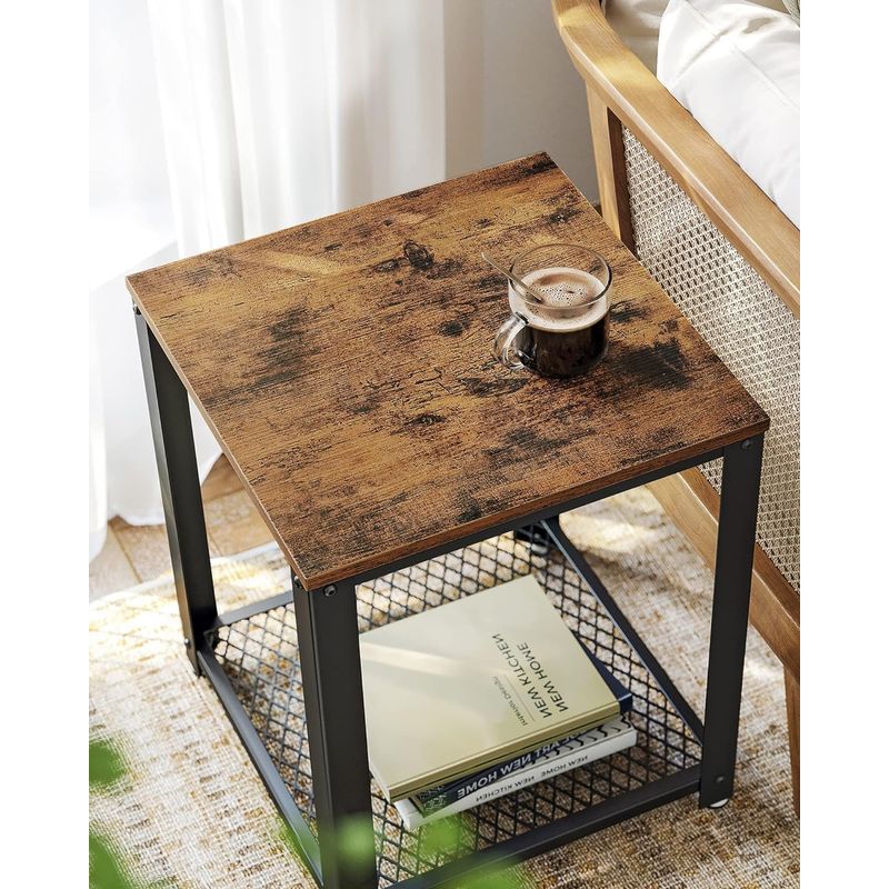 Casa si Gradina - Mobilier - Mese si birouri - Masute de cafea - Masa de cafea laterala, tip noptiera, cu cadru metalic, 45x45x55cm, maro rustic si negru - Infinity.ro