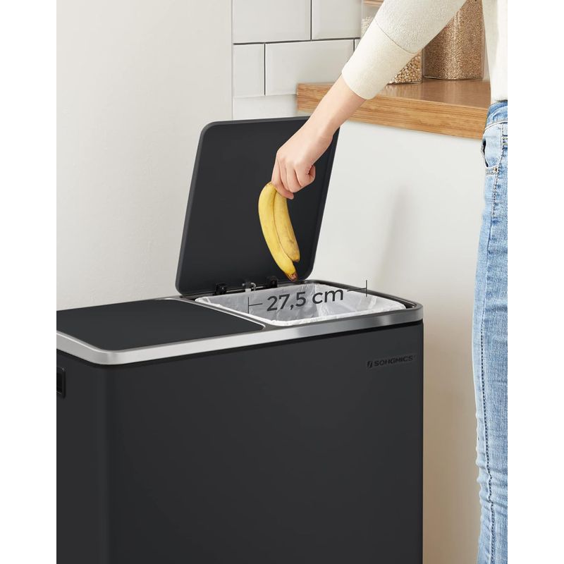 Casa si Gradina - Mobilier - Organizare si depozitare - Cosuri de gunoi - Cos de gunoi din inox cu 2 compartimente colectare selectiva, cu galeti interioare, 2x24 litri, negru - Infinity.ro
