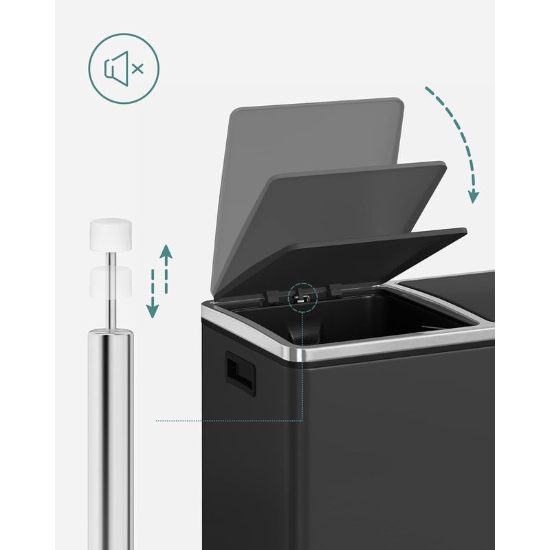 Casa si Gradina - Mobilier - Organizare si depozitare - Cosuri de gunoi - Cos de gunoi din inox cu 2 compartimente colectare selectiva, cu galeti interioare, 2x24 litri, negru - Infinity.ro