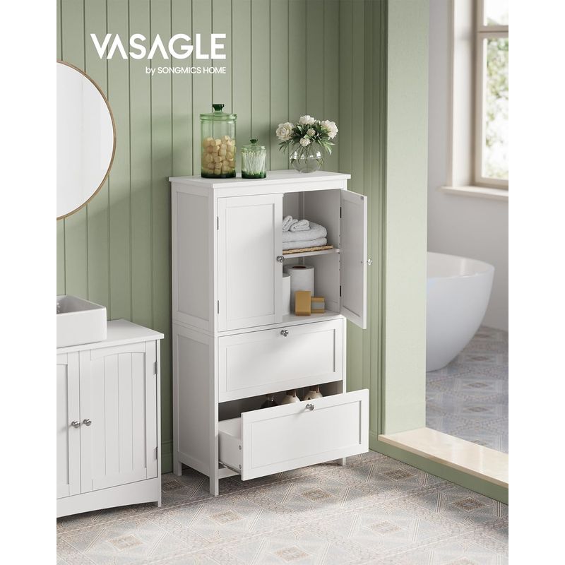 Casa si Gradina - Mobilier - Mobilier baie - Corpuri baie - Dulap de baie, din MDF, cu 2 sertare si 2 usi, raft reglabil, 30x60x110cm, alb - Infinity.ro