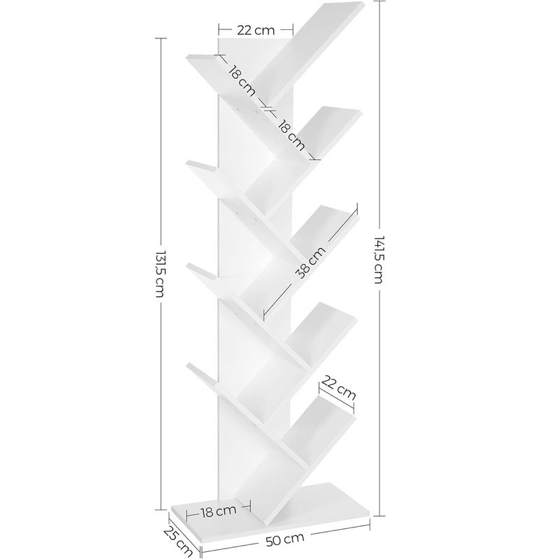 Casa si Gradina - Mobilier - Biblioteci si rafturi - Biblioteci - Biblioteca de podea cu 8 etaje, cu rafturi din lemn in forma V, 25x141x50cm, alb - Infinity.ro