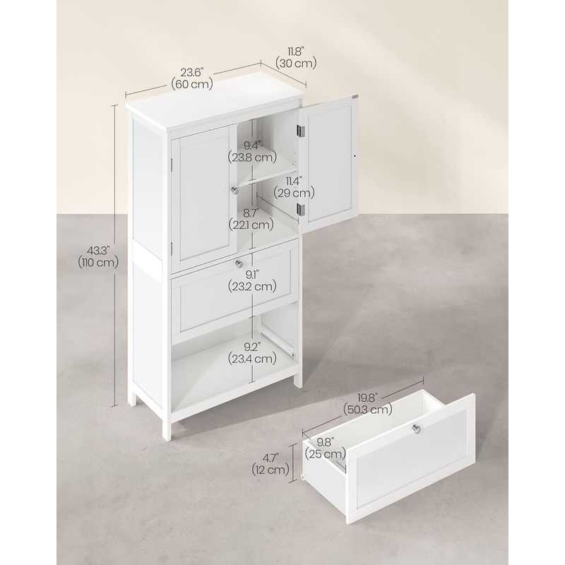 Casa si Gradina - Mobilier - Mobilier baie - Corpuri baie - Dulap de baie, din MDF, cu 2 sertare si 2 usi, raft reglabil, 30x60x110cm, alb - Infinity.ro
