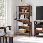 Casa si Gradina - Mobilier - Biblioteci si rafturi - Biblioteci - Biblioteca, raft cu 4 niveluri, cadru otel si polite din MDF, 74x30x155cm, maro rustic si negru - Infinity.ro