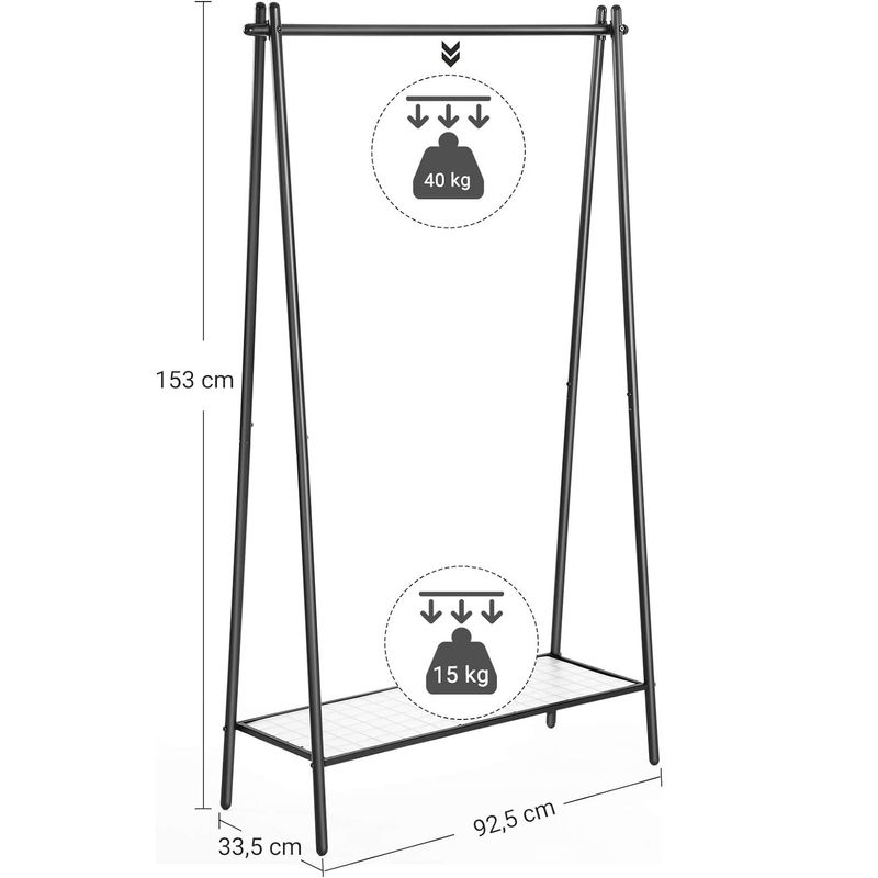 Casa si Gradina - Mobilier - Organizare si depozitare - Cuiere - Suport pentru haine cu cadru din otel, cu sina de agatat si raft, 34x93x153cm, negru mat - Infinity.ro