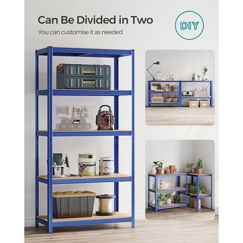 Casa si Gradina - Mobilier - Biblioteci si rafturi - Rafturi - Raft de depozitare metalic, cu rafturi din PAL, 5 polite, max. 600 kg, 200x100x50cm, albastru - Infinity.ro