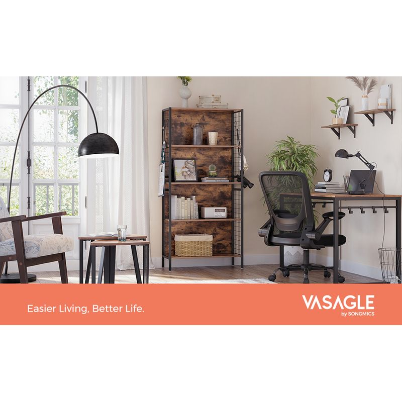 Casa si Gradina - Mobilier - Biblioteci si rafturi - Biblioteci - Biblioteca, raft cu 4 niveluri, cadru otel si polite din MDF, 74x30x155cm, maro rustic si negru - Infinity.ro