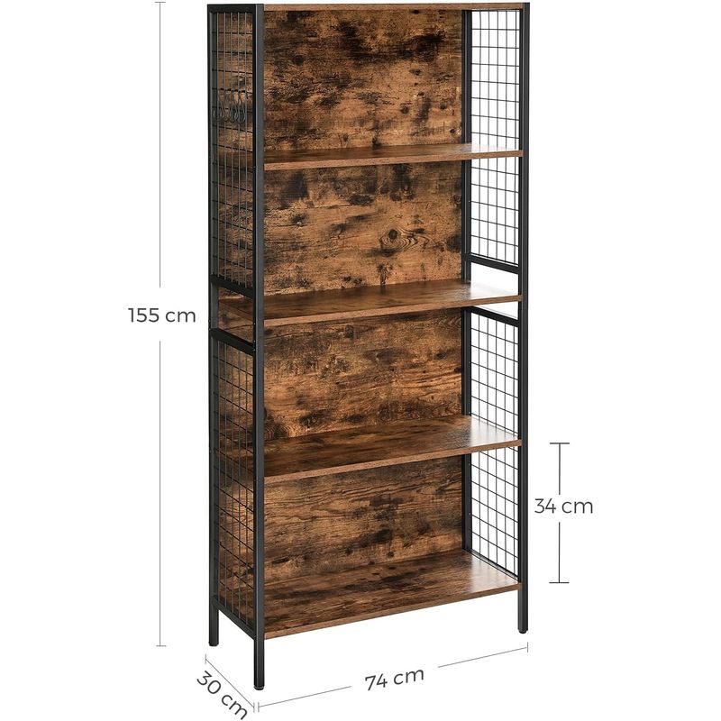 Casa si Gradina - Mobilier - Biblioteci si rafturi - Biblioteci - Biblioteca, raft cu 4 niveluri, cadru otel si polite din MDF, 74x30x155cm, maro rustic si negru - Infinity.ro
