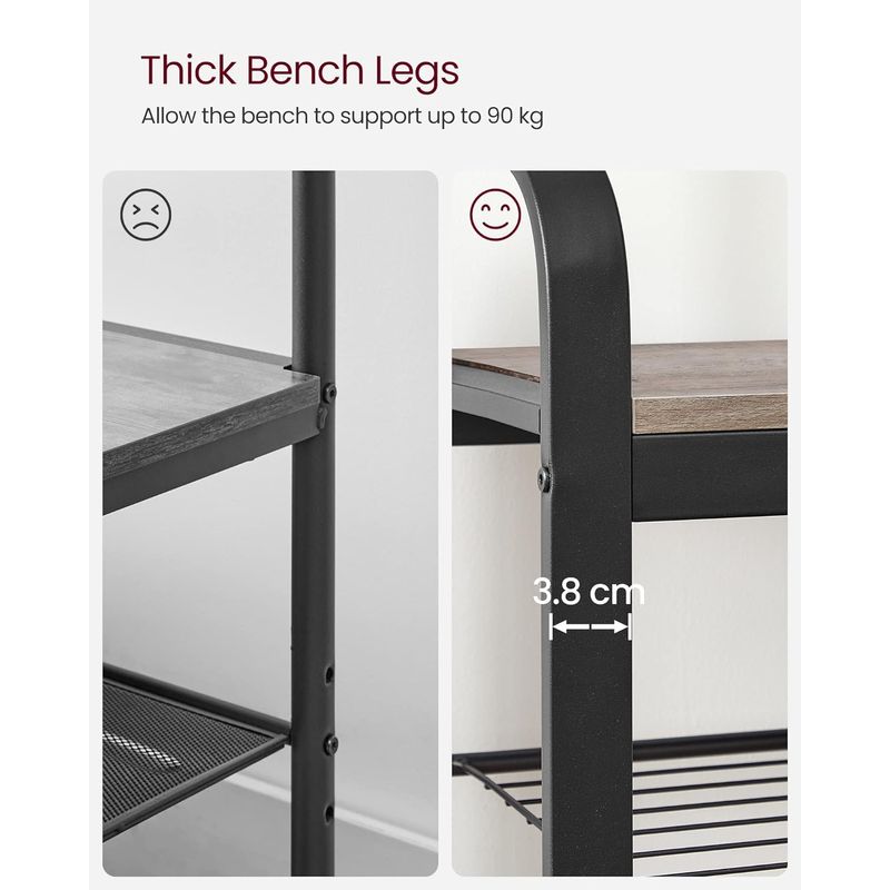 Casa si Gradina - Mobilier - Organizare si depozitare - Cuiere - Cuier pentru haine cu banca de depozitare pantofi, cu 9 carlige si sina pentru haine, 34x72x183 cm, gri si negru - Infinity.ro