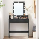 Casa si Gradina - Mobilier - Comode si corpuri - Masute de toaleta - Masa de toaleta cu iluminare LED, cu oglinda, luminozitate reglabila, cu 2 sertare, 80x40x145cm, negru - Infinity.ro