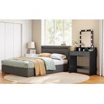 Casa si Gradina - Mobilier - Comode si corpuri - Masute de toaleta - Masa de toaleta cu iluminare LED, cu oglinda, luminozitate reglabila, cu 2 sertare, 80x40x145cm, negru - Infinity.ro